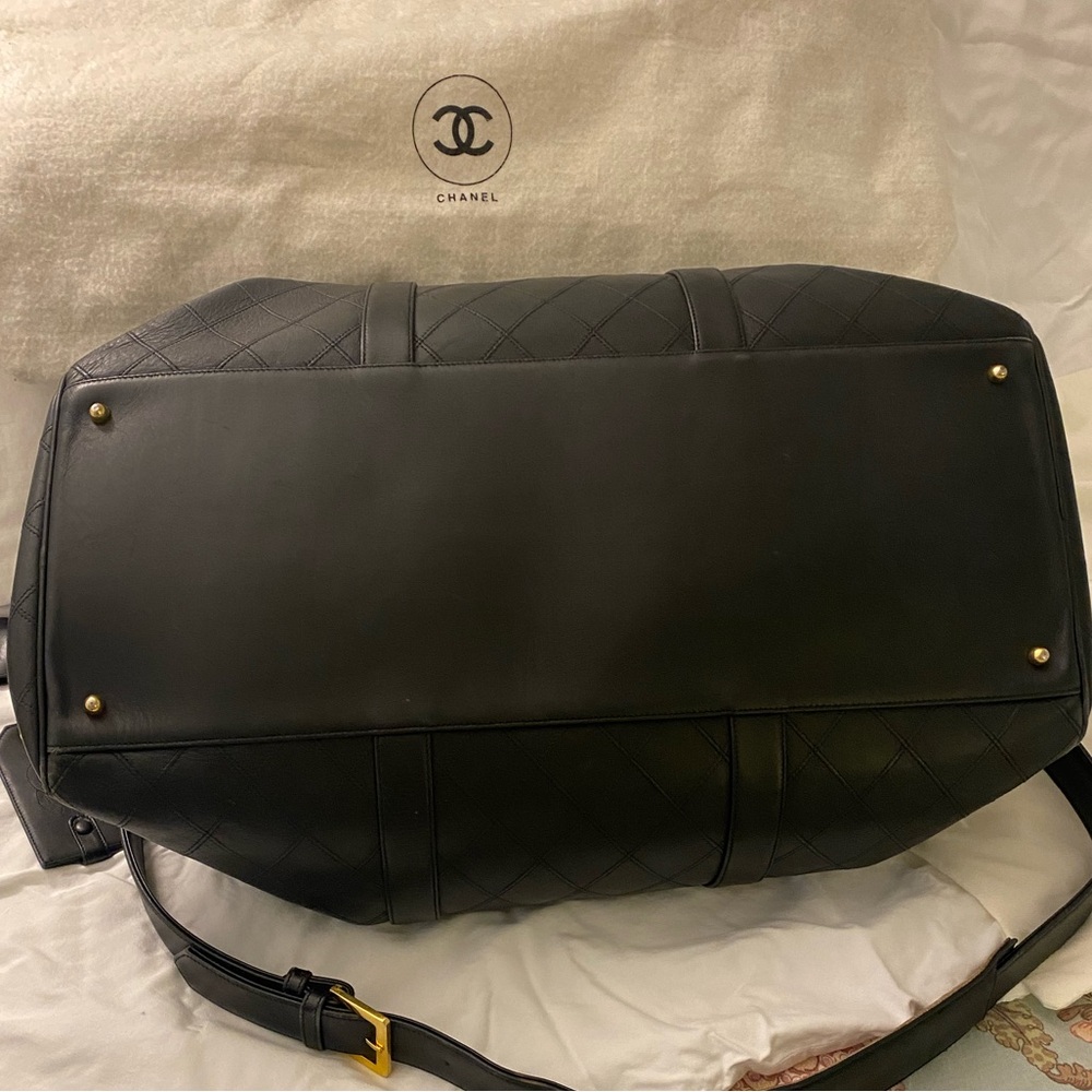 CHANEL Black Quilted Leather Travel Duffel Bag with Gold Hardware - Picture 3 of 8